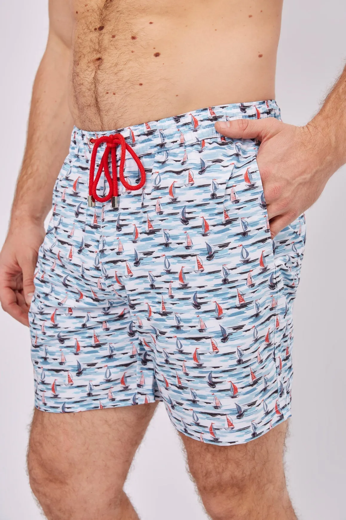 Light Blue with Sailboats Swim Shorts