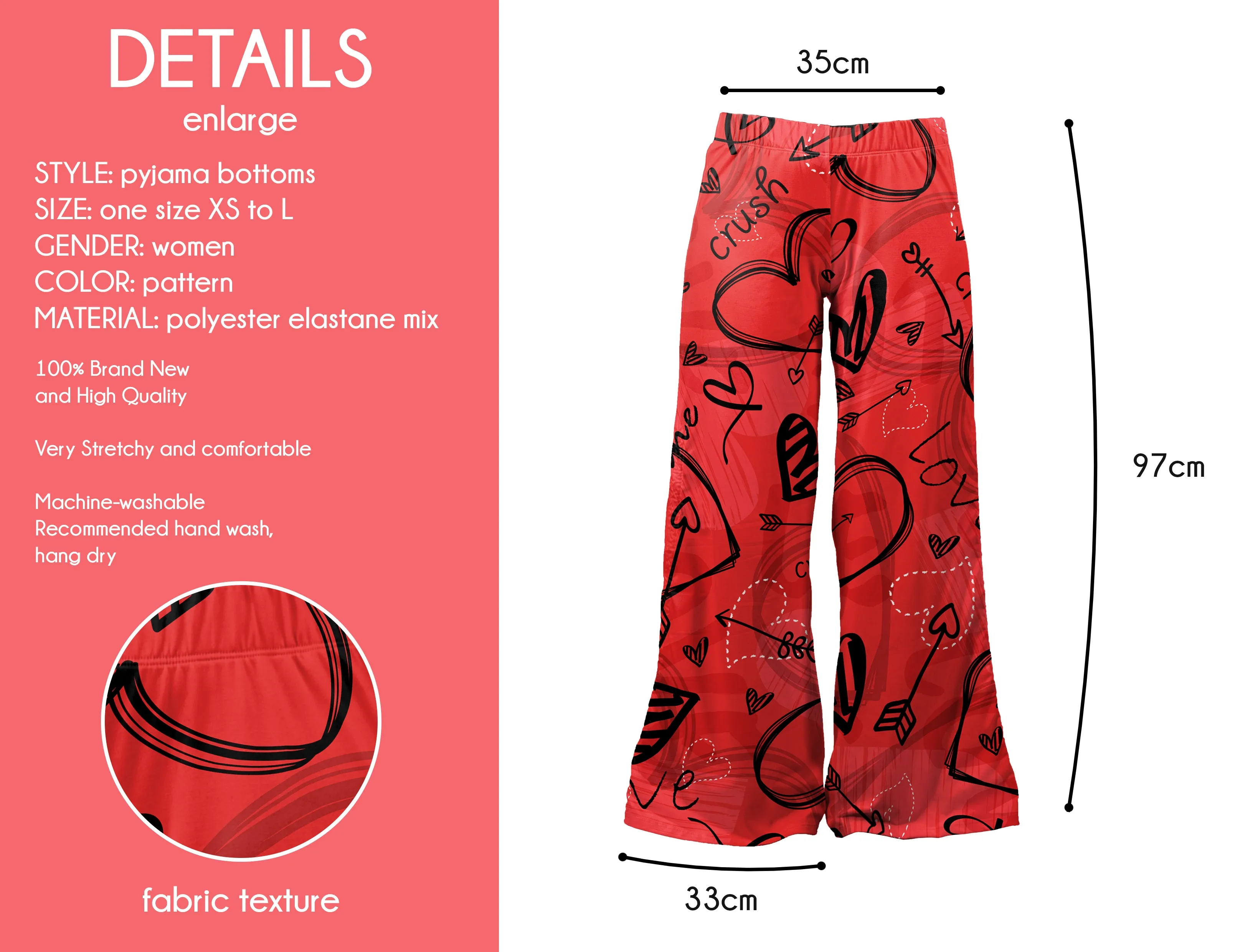 Loungewear Red Heart Doodles (UK Size 8-14)