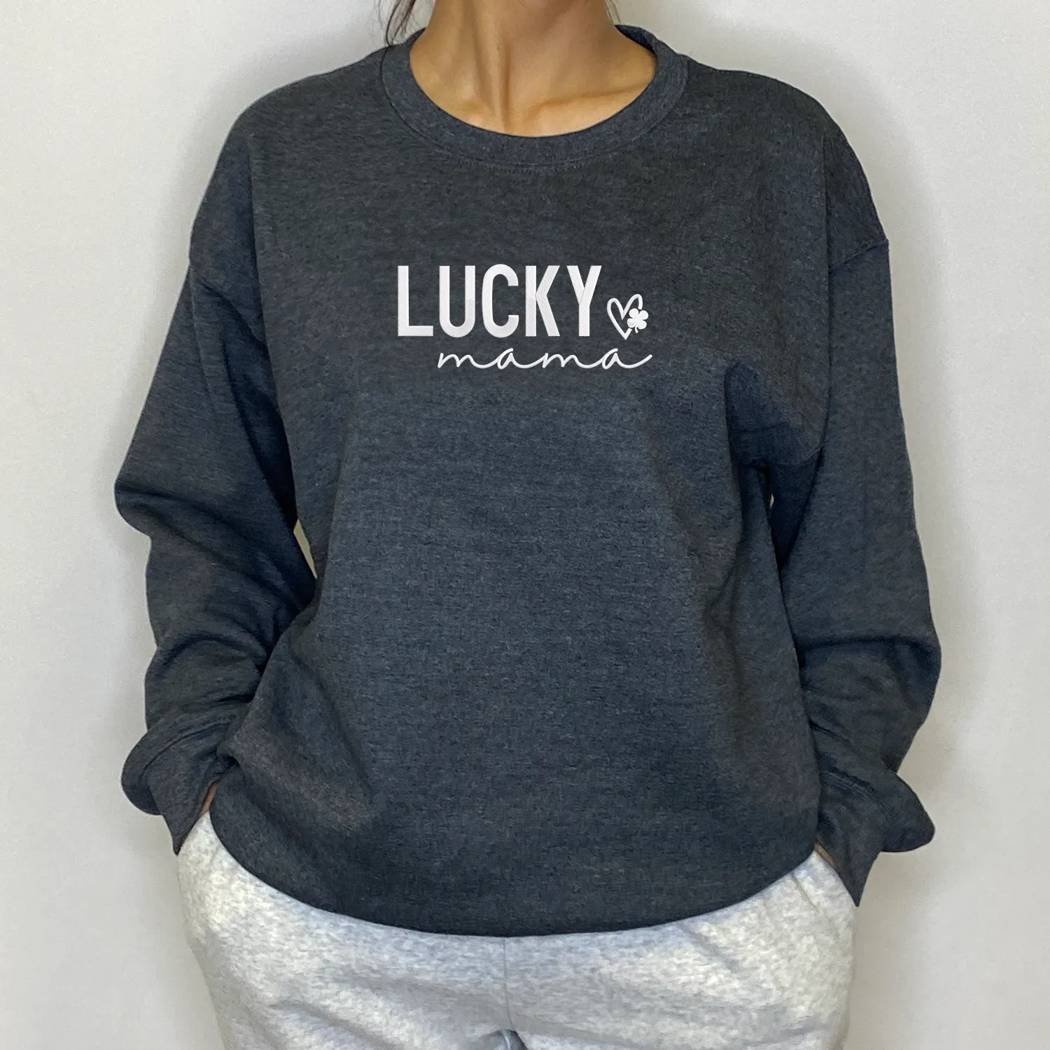 Lucky Mama Sweatshirt or Hoodie with Embroidered