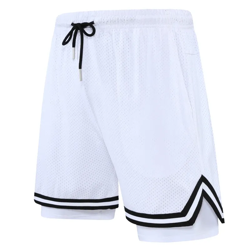 Men's Basketball Double-Laye Shorts With Stripes - SF2167