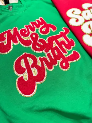 Merry and bright chenille and glitter patch