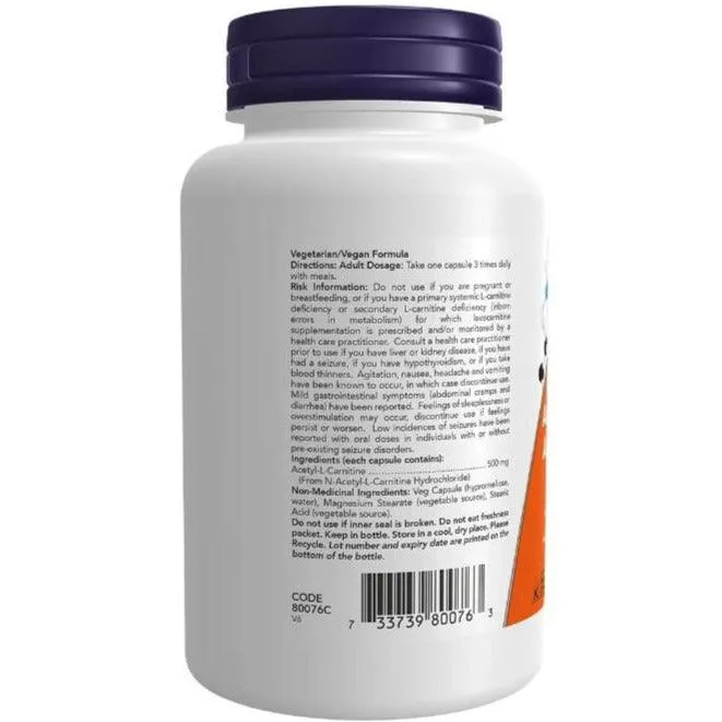 NOW Acetyl-L-Carnitine 500mg 100 Veggie Caps