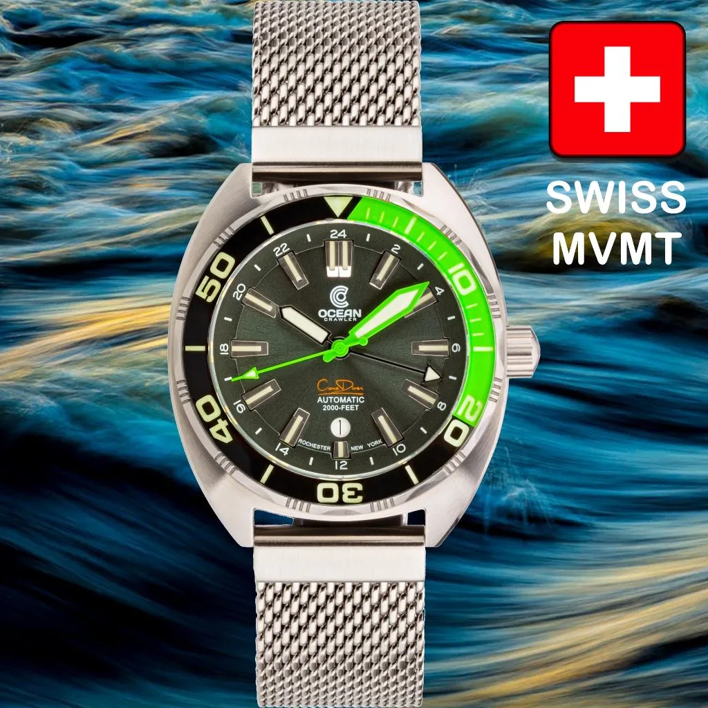 Ocean Crawler Core Diver GMT (Black/Green) LE - 600m Swiss&nbsp;Mvmt (Regulated)