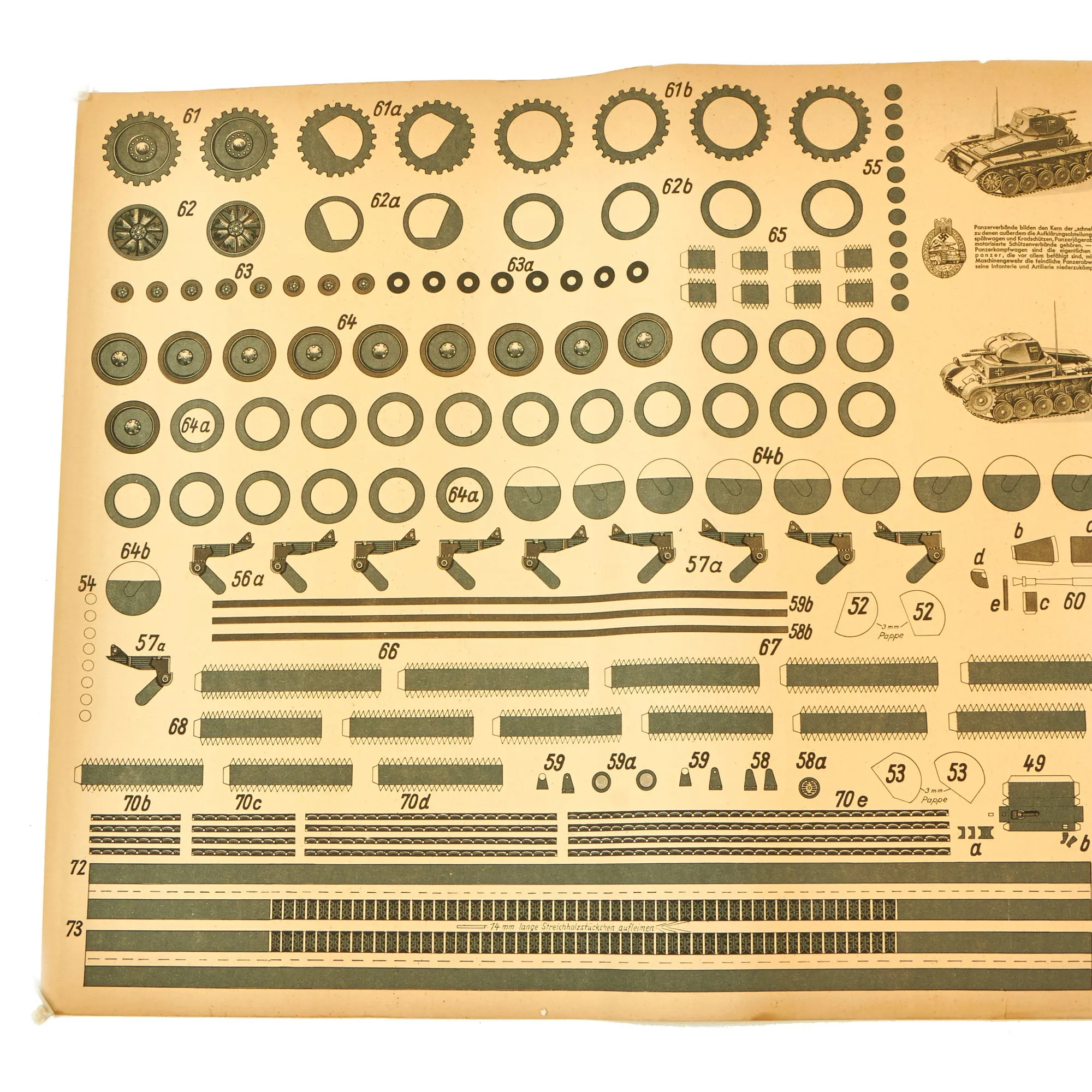 Original German WWII Unused Panzerkampfwagen II 1:20 Scale Paper Model Training Set by Dr. M. Matthiesen & Co. dated 1943 - 2 Build Sheets