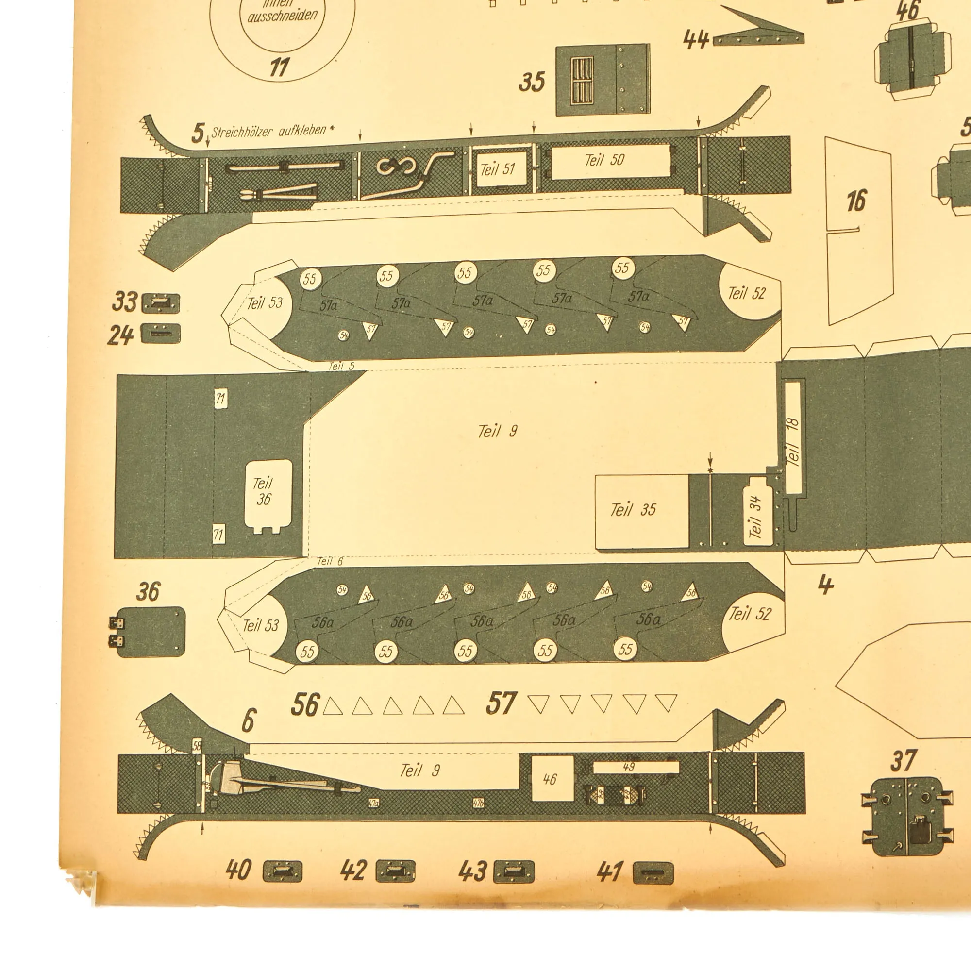 Original German WWII Unused Panzerkampfwagen II 1:20 Scale Paper Model Training Set by Dr. M. Matthiesen & Co. dated 1943 - 2 Build Sheets