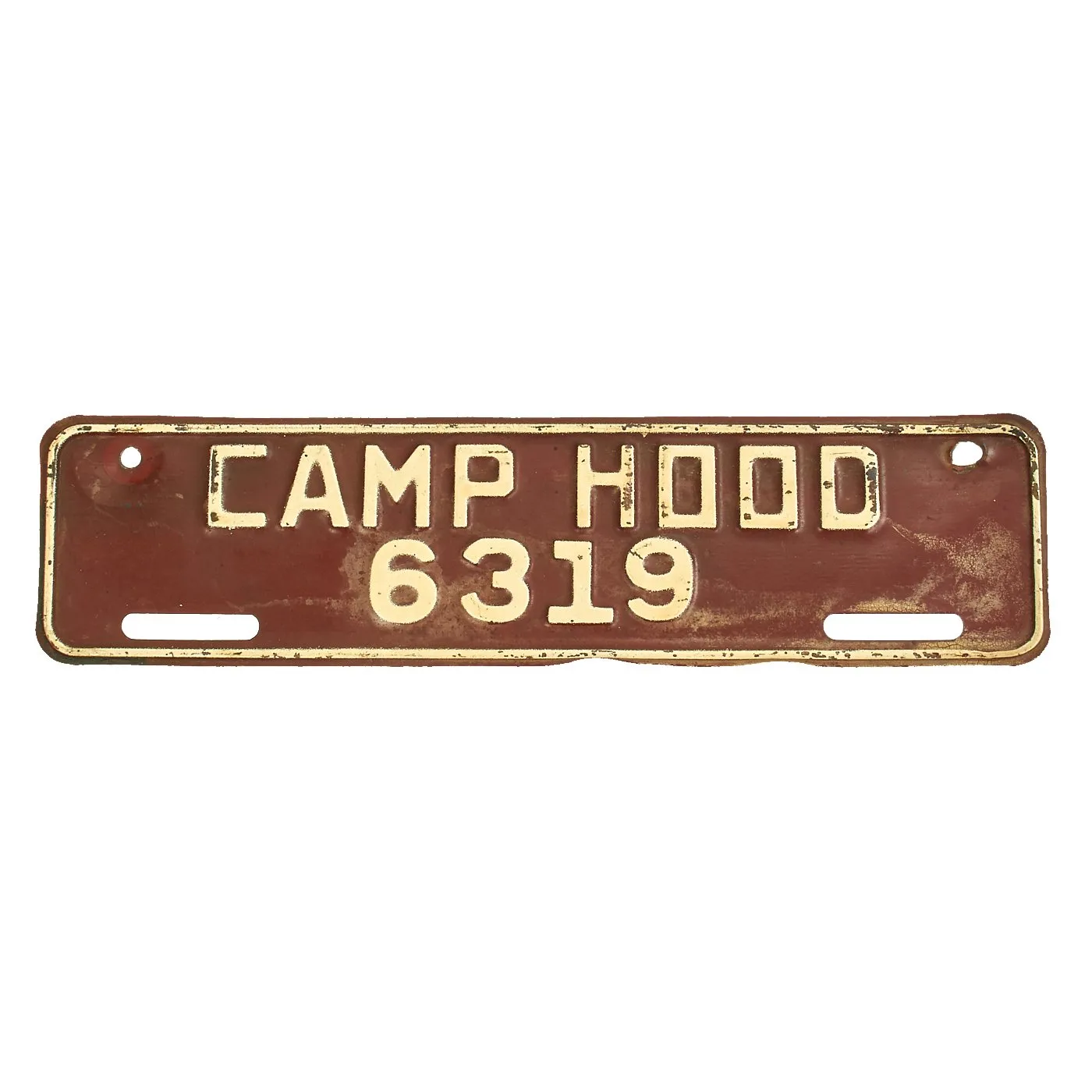 Original WWII U.S. License Plate #6319 for Camp Hood in Texas