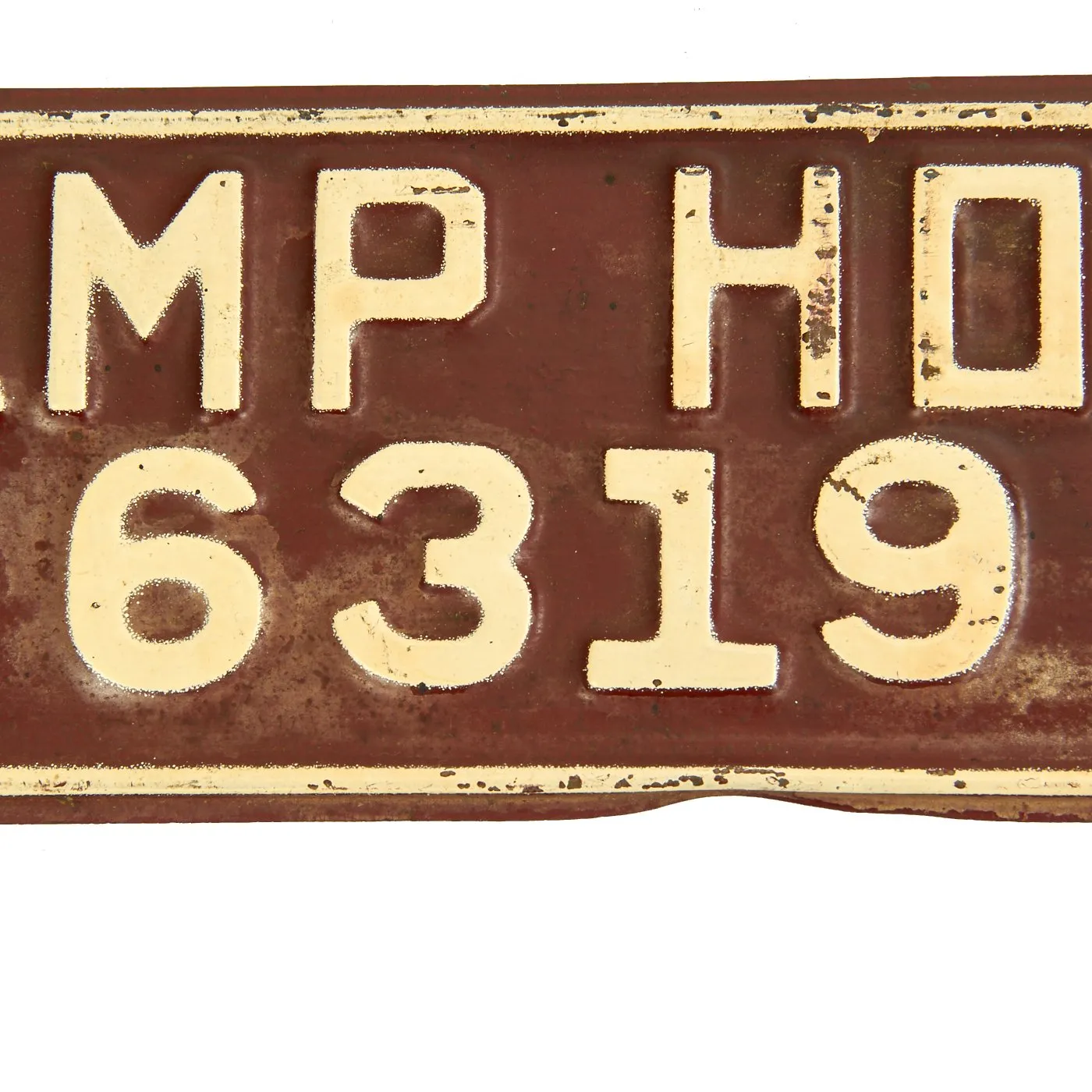 Original WWII U.S. License Plate #6319 for Camp Hood in Texas