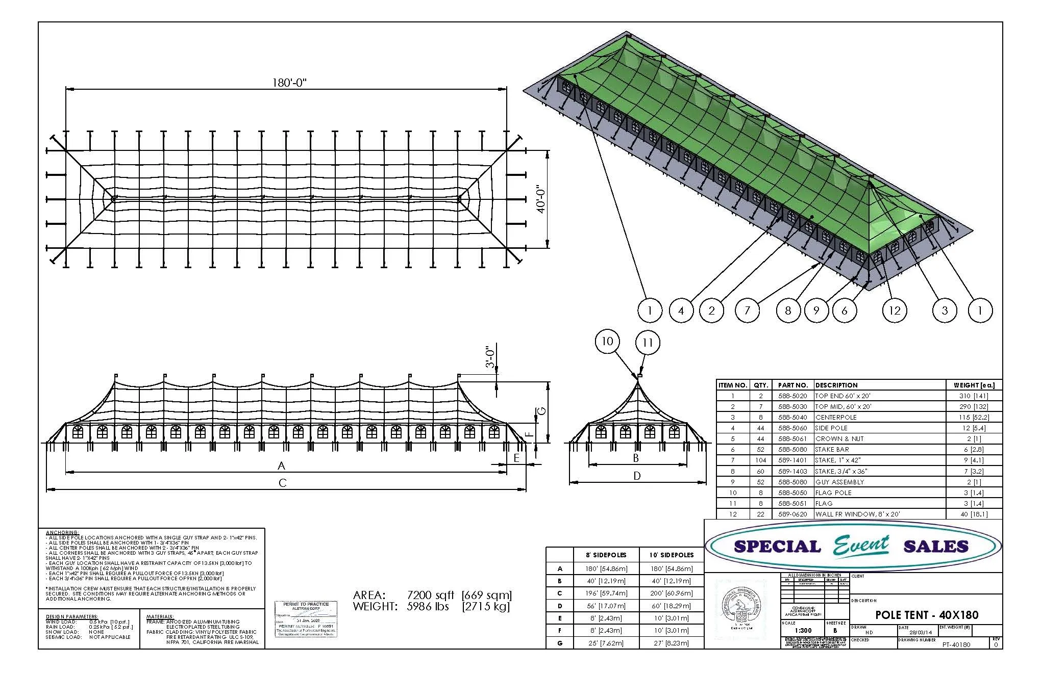 Pole Tent 40' x 180' White