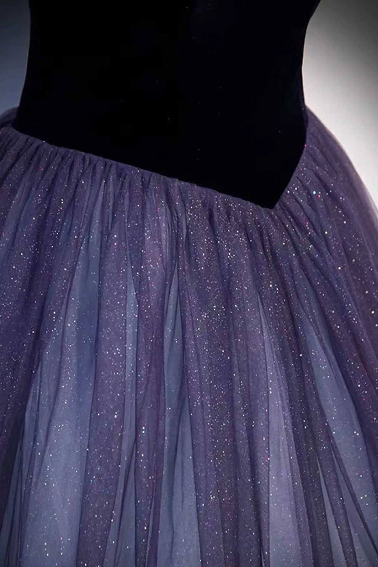 Purple Velvet Tulle Long Prom Dresses A-Line Off the Shhouler Evening Dresses