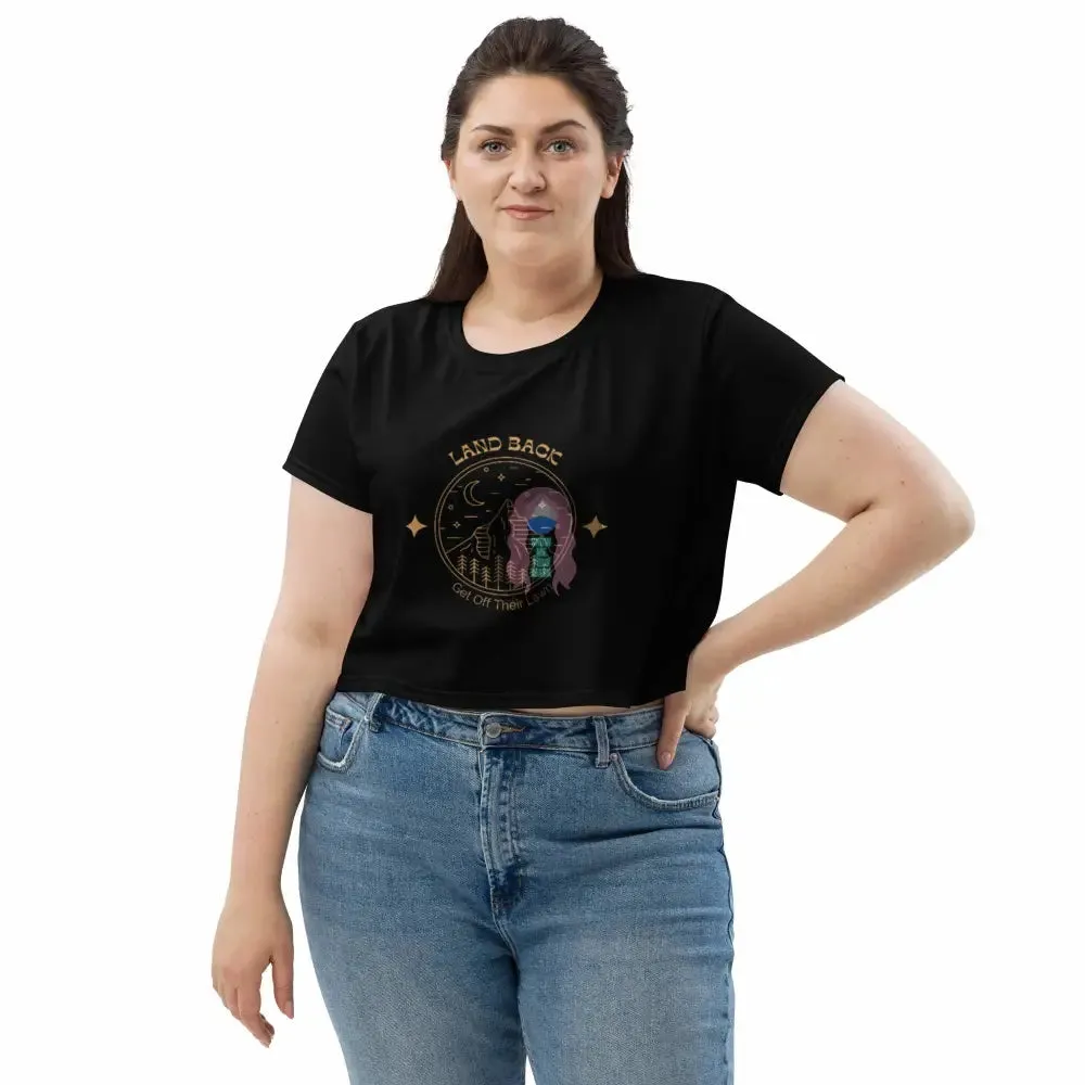 "Get off their Lawn" Plus All-Over Print Crop Tee Black