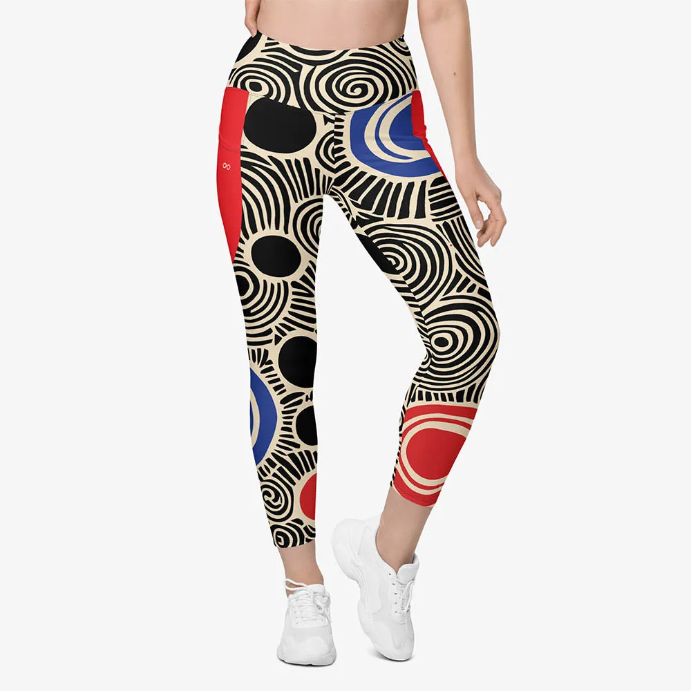 Recycled Printed Leggings "Vertigo" Black/Blue/Red with Pockets