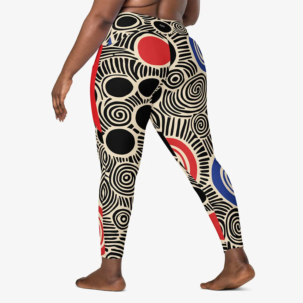 Recycled Printed Leggings "Vertigo" Black/Blue/Red with Pockets