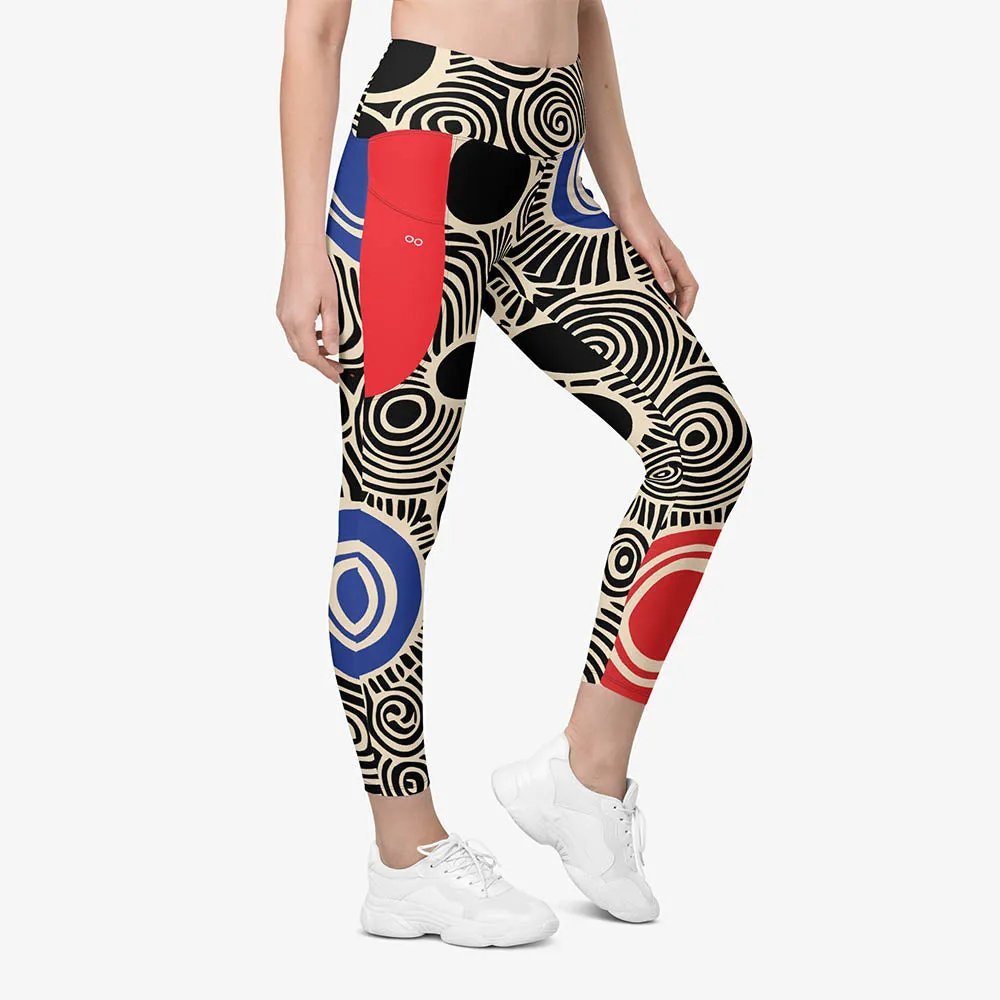 Recycled Printed Leggings "Vertigo" Black/Blue/Red with Pockets