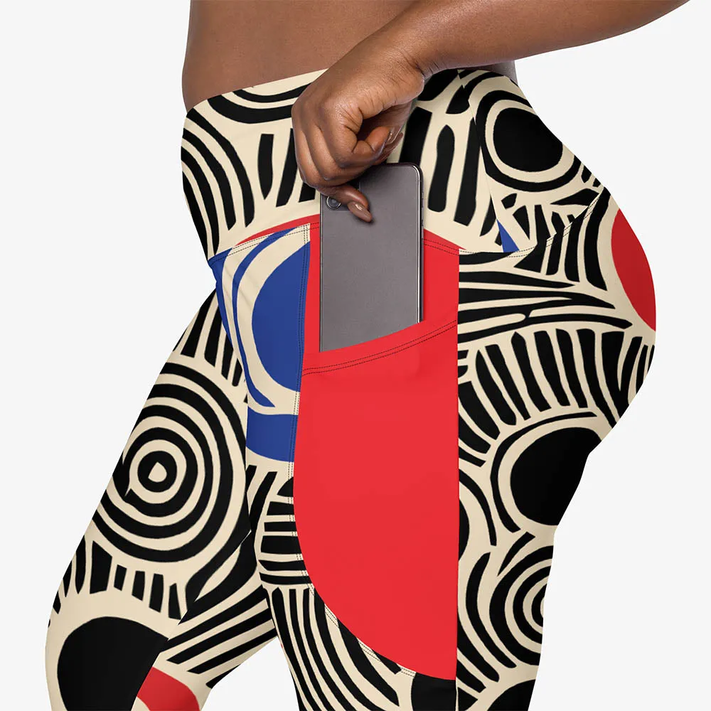 Recycled Printed Leggings "Vertigo" Black/Blue/Red with Pockets