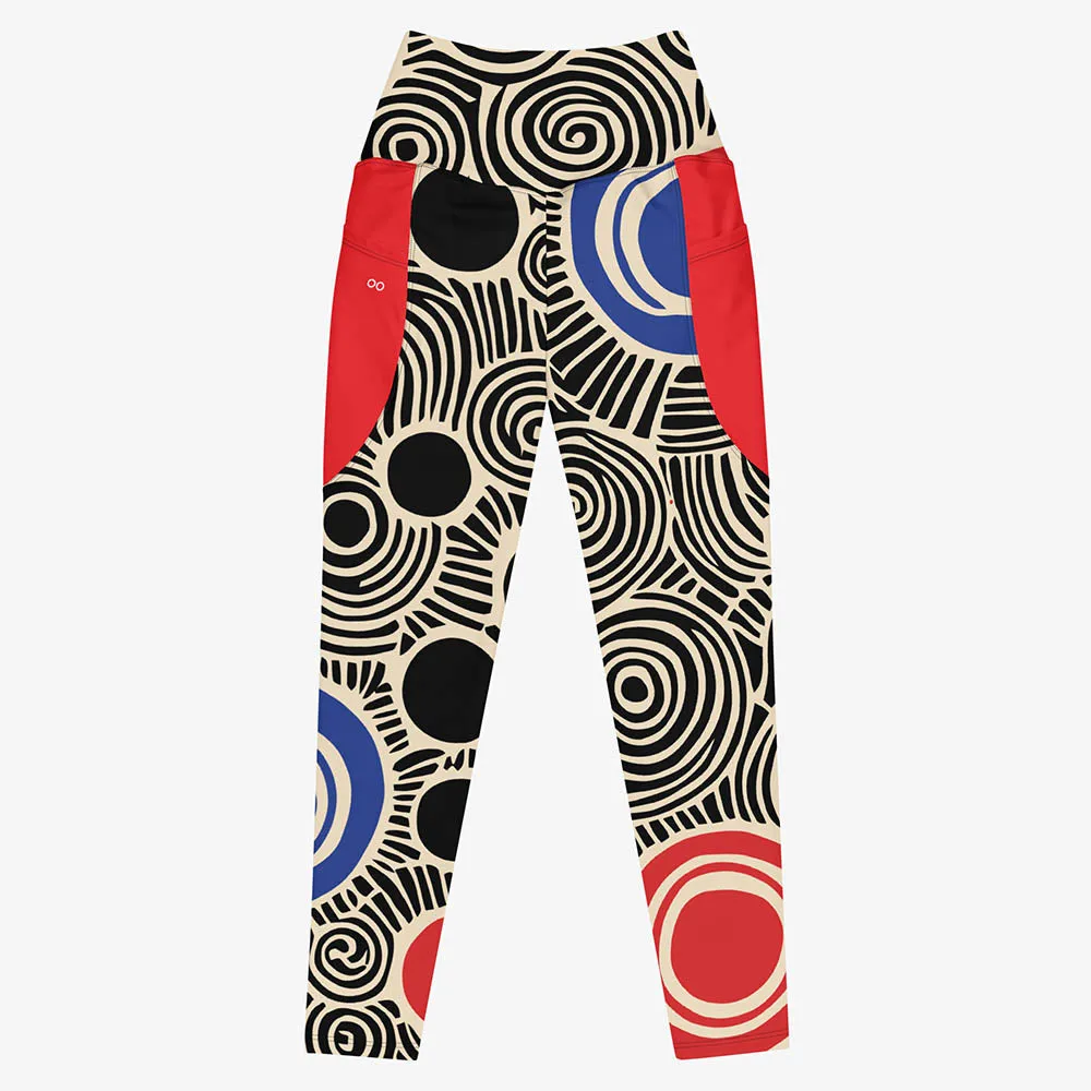 Recycled Printed Leggings "Vertigo" Black/Blue/Red with Pockets