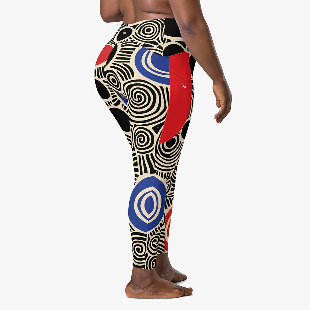 Recycled Printed Leggings "Vertigo" Black/Blue/Red with Pockets