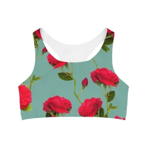 Red Flowers and blue - Inovax Seamless Sports Bra