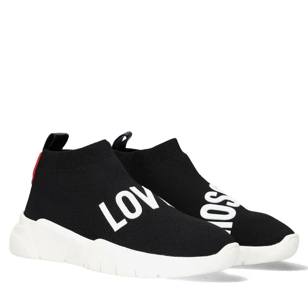 Scarpe Donna LOVE MOSCHINO Sneakers Running a Calzino Basso Nero con Logo in Contrasto