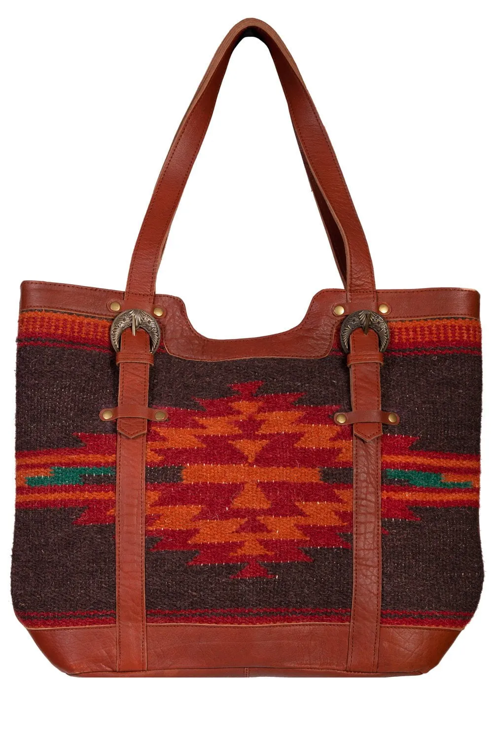 Scully Womens Multi-Color Leather Woven Aztec Handbag