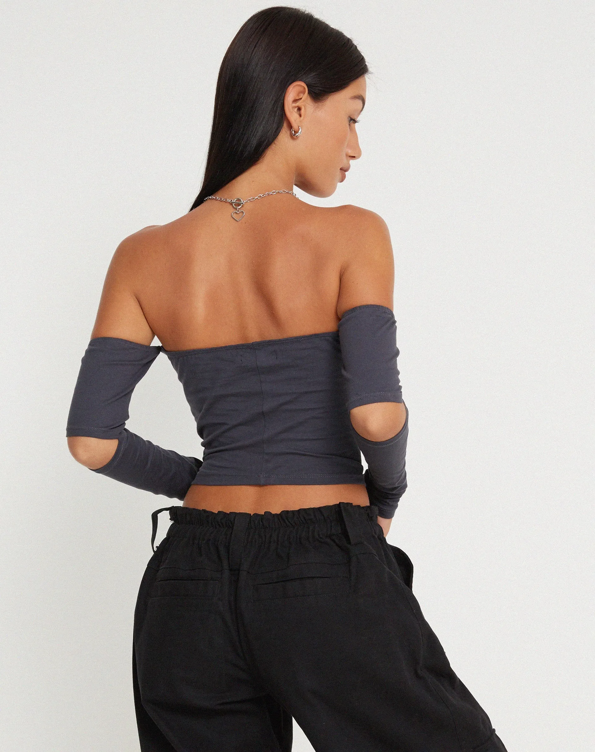 Shelbo Bardot Crop Top in Ocean Storm