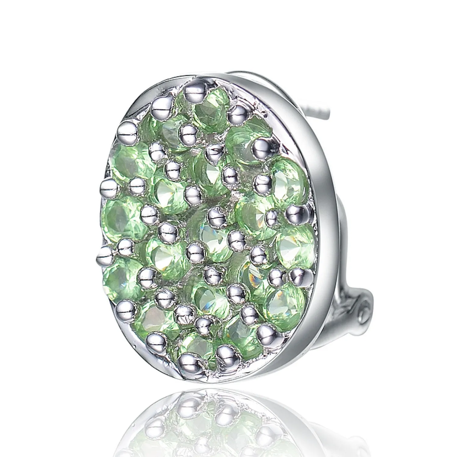 Sterling Silver Green Pave Cubic Zirconia Button Earrings