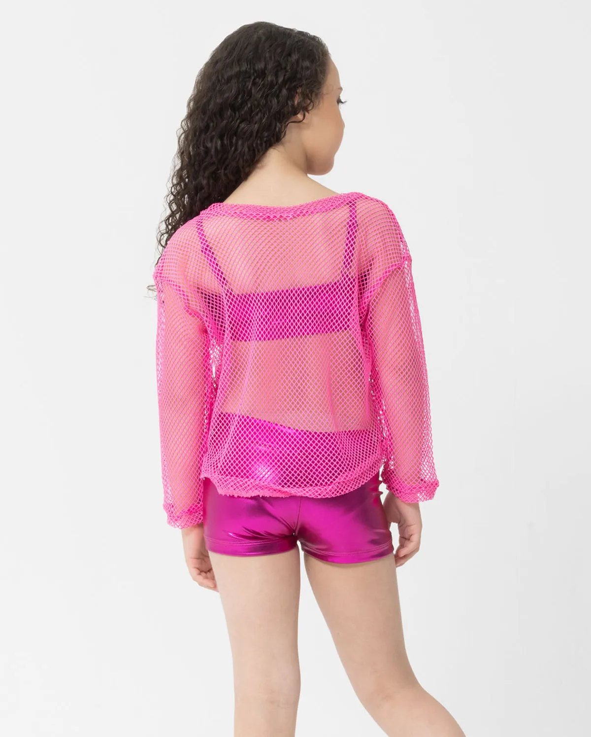 Studio 7, LONG SLEEVE FISHNET CROP, Hot Pink, Adults, ADCT17