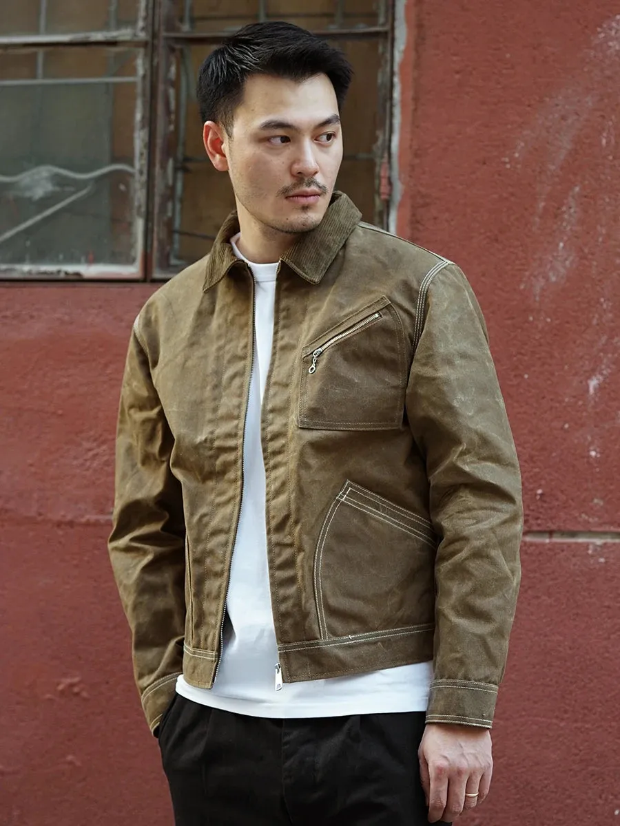 Vintage Men's Khaki Wax Canvax Jacket - Windproof and Waterproof