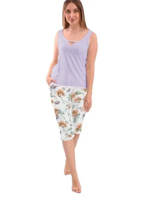 Women's Summer Floral Pajama Set Soft Cotton For Comfort - Purple