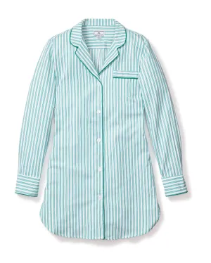 Women's Twill Nightshirt | Emerald Ticking