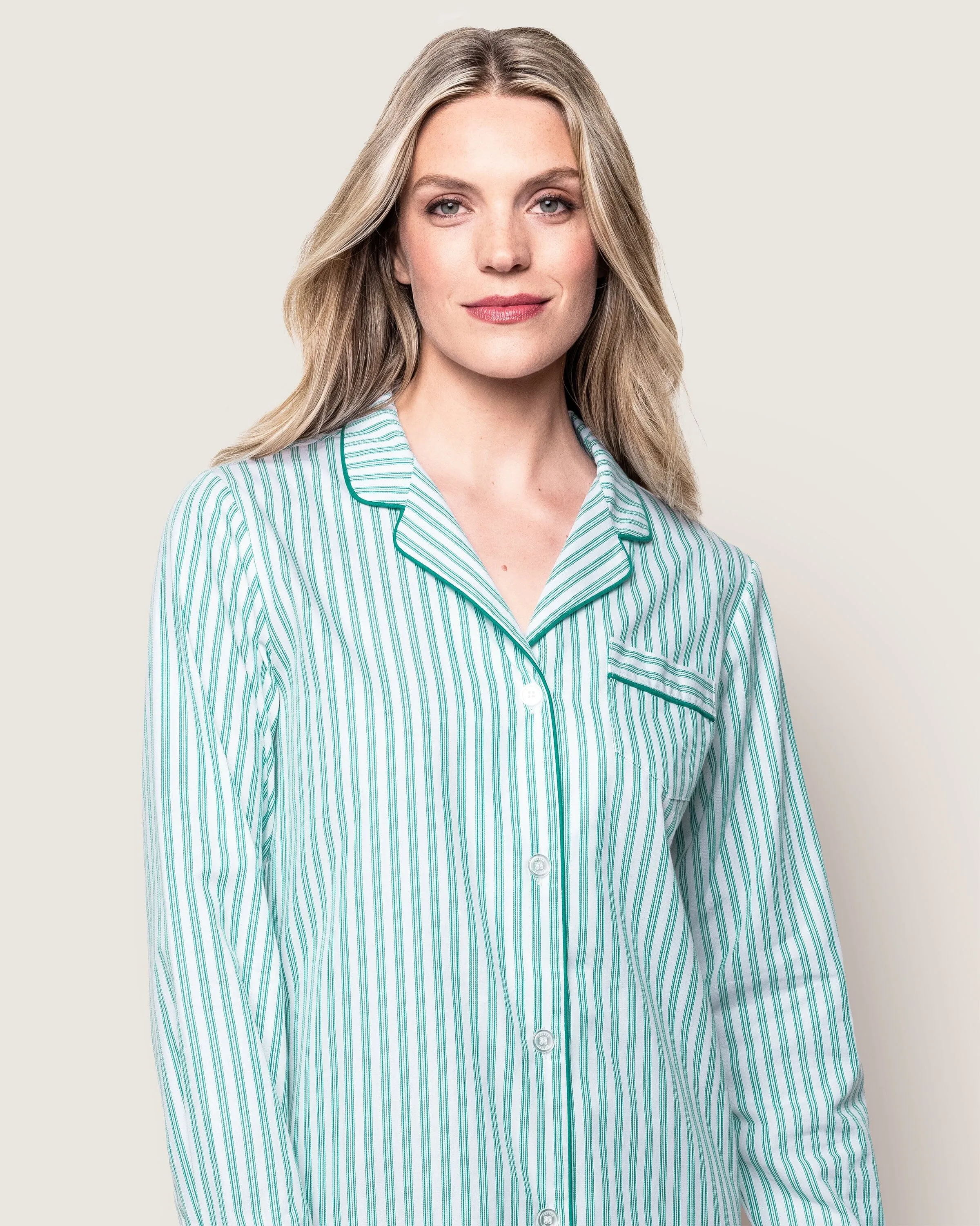 Women's Twill Nightshirt | Emerald Ticking